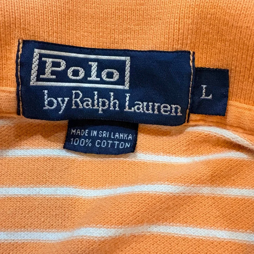 Polo Ralph Lauren Mens Large Orange White Striped Short Sleeve Pique Polo Shirt